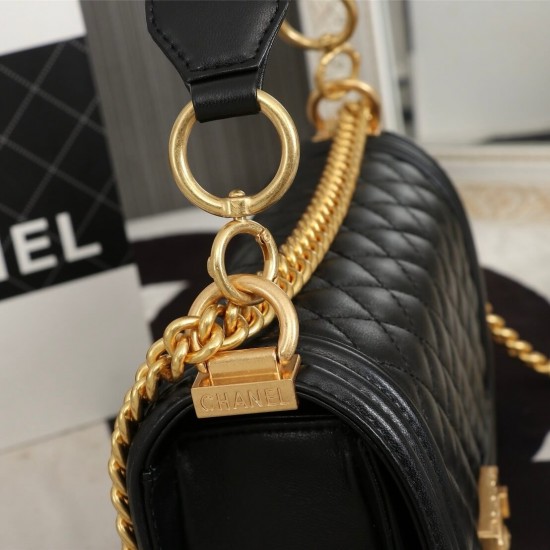 Chanel Boy Flap Medium in Quilted Lambskin - Black with Gold Hardware