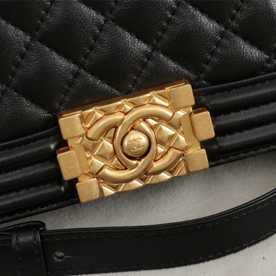 Chanel Boy Flap Medium in Quilted Lambskin - Black with Gold Hardware