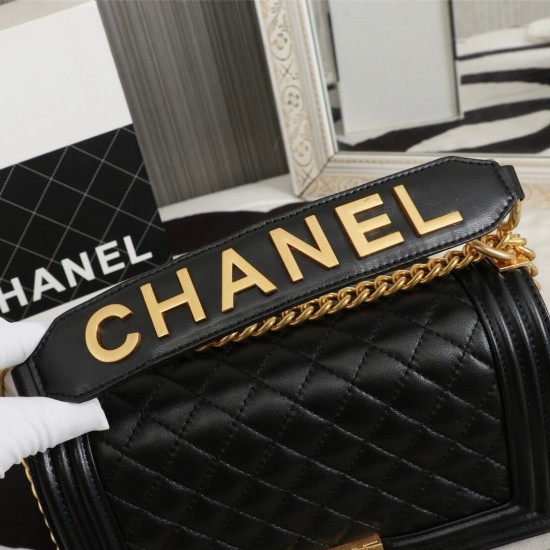 Chanel Boy Flap Medium in Quilted Lambskin - Black with Gold Hardware