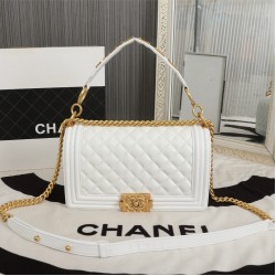 Chanel Boy Flap Medium in Quilted Lambskin - White with Gold Hardware