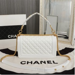 Chanel Boy Flap Medium in Quilted Lambskin - White with Gold Hardware