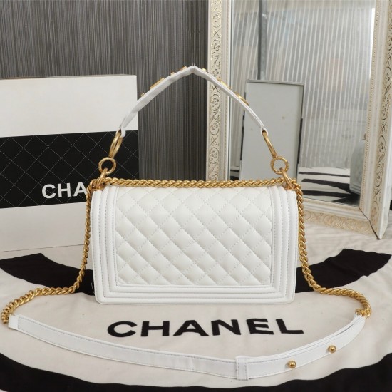 Chanel Boy Flap Medium in Quilted Lambskin - White with Gold Hardware