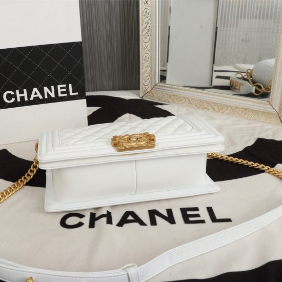 Chanel Boy Flap Medium in Quilted Lambskin - White with Gold Hardware