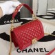 Chanel Boy Flap Medium in Quilted Lambskin - Red with Gold Hardware