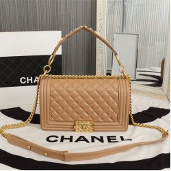 Chanel Boy Flap Medium in Quilted Lambskin - Beige with Gold Hardware