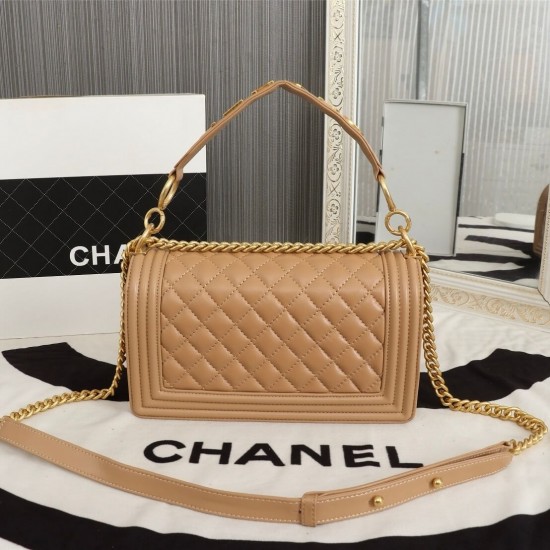 Chanel Boy Flap Medium in Quilted Lambskin - Beige with Gold Hardware