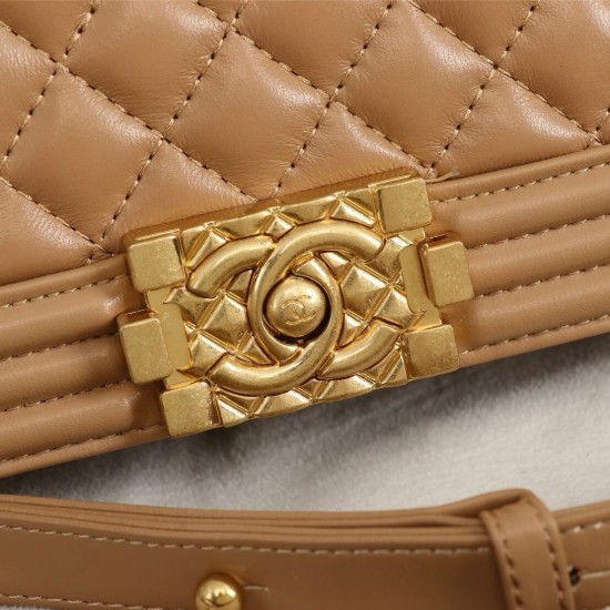 Chanel Boy Flap Medium in Quilted Lambskin - Beige with Gold Hardware