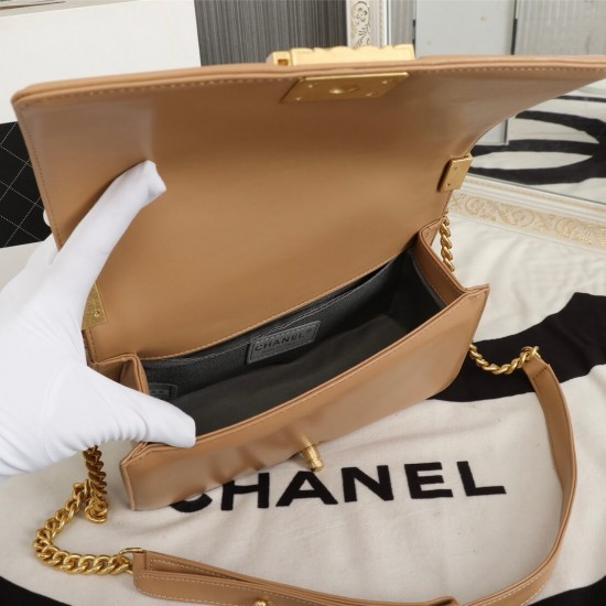 Chanel Boy Flap Medium in Quilted Lambskin - Beige with Gold Hardware