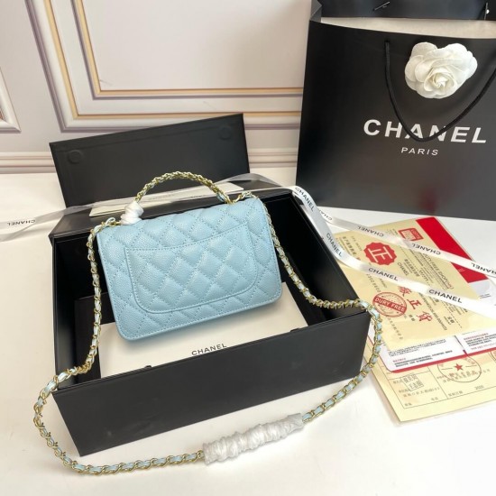 Chanel 22S Quilted Caviar Top Handle Wallet On Chain