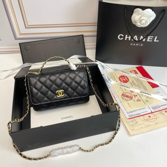 Chanel 22S Quilted Caviar Top Handle Wallet On Chain