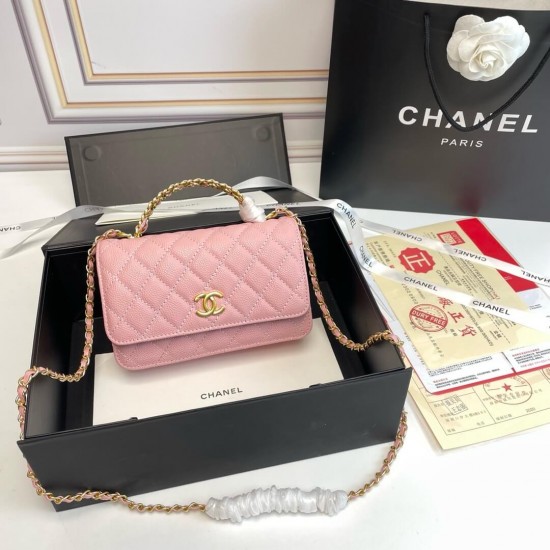 Chanel 22S Quilted Caviar Top Handle Wallet On Chain