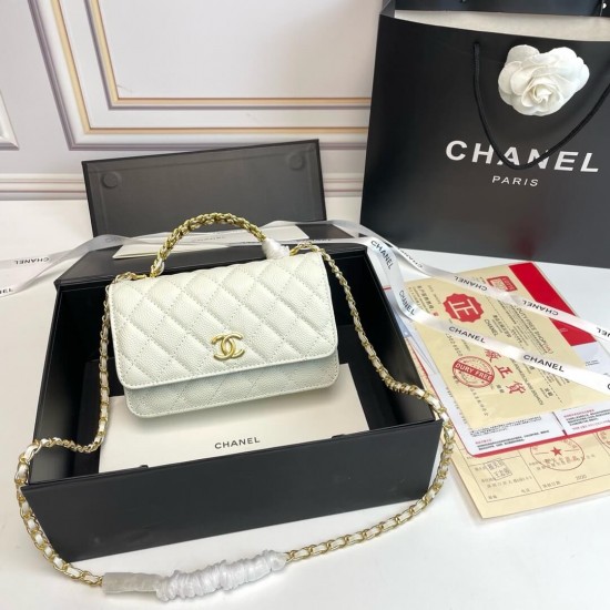 Chanel 22S Quilted Caviar Top Handle Wallet On Chain