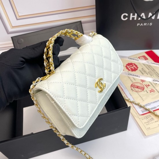 Chanel 22S Quilted Caviar Top Handle Wallet On Chain