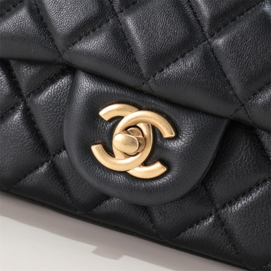 Chanel 23s Quilted Leather Mini Square Charm Strap Flap Bag