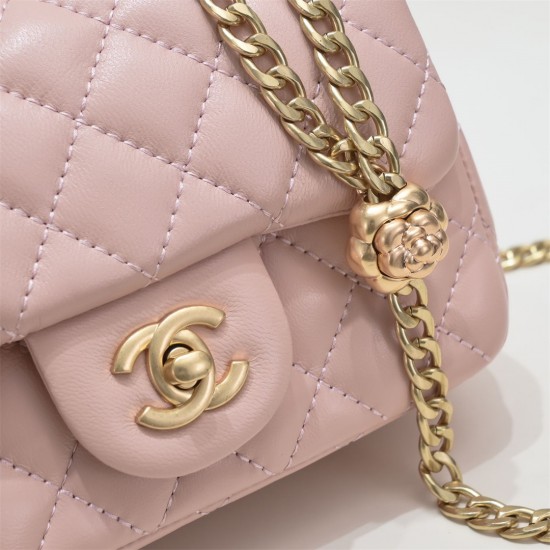 Chanel 23s Quilted Leather Mini Square Charm Strap Flap Bag