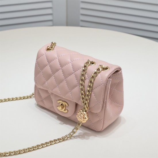 Chanel 23s Quilted Leather Mini Square Charm Strap Flap Bag