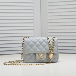 Chanel 23s Quilted Leather Mini Square Charm Strap Flap Bag