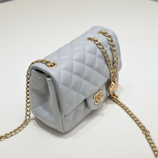 Chanel 23s Quilted Leather Mini Square Charm Strap Flap Bag