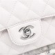 Chanel Classic Double Flap Quilted Caviar Medium Bag - White with Silver Hardware