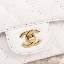 Chanel Classic Double Flap Quilted Caviar Medium Bag - White with Gold Hardware