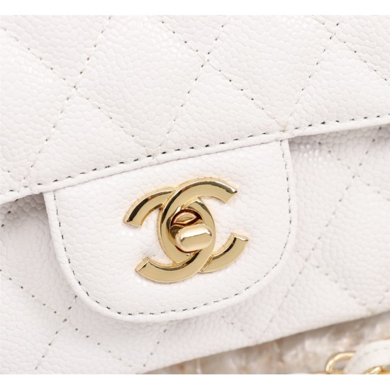 Chanel Classic Double Flap Quilted Caviar Medium Bag - White with Gold Hardware