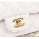 Chanel Classic Double Flap Quilted Caviar Medium Bag - White with Gold Hardware