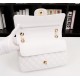 Chanel Classic Double Flap Quilted Caviar Medium Bag - White with Gold Hardware