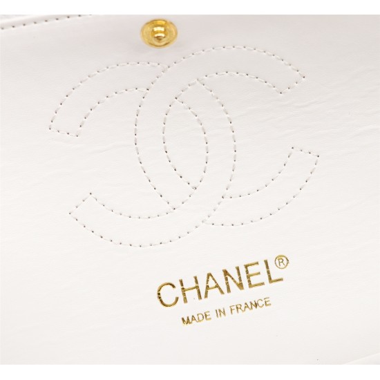 Chanel Classic Double Flap Quilted Caviar Medium Bag - White with Gold Hardware