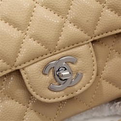 Chanel Classic Double Flap Quilted Caviar Medium Bag - Yellow with Silver Hardware