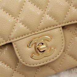 Chanel Classic Double Flap Quilted Caviar Medium Bag - Yellow with Gold Hardware