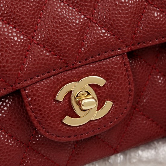 Chanel Classic Double Flap Quilted Caviar Medium Bag - Maroon with Gold Hardware