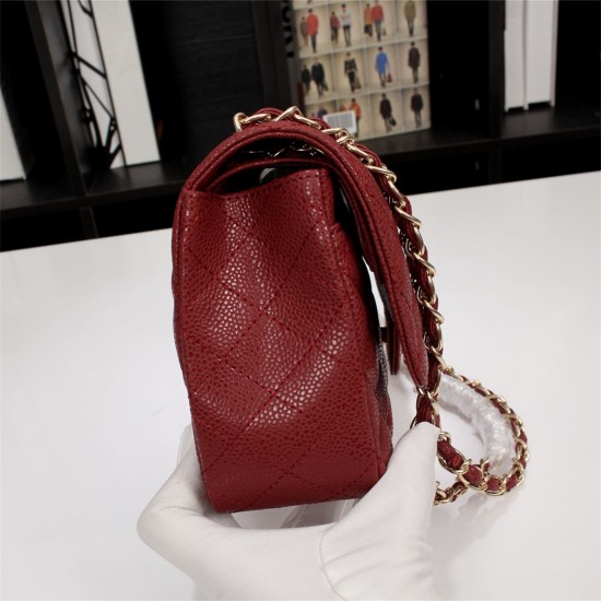 Chanel Classic Double Flap Quilted Caviar Medium Bag - Maroon with Gold Hardware