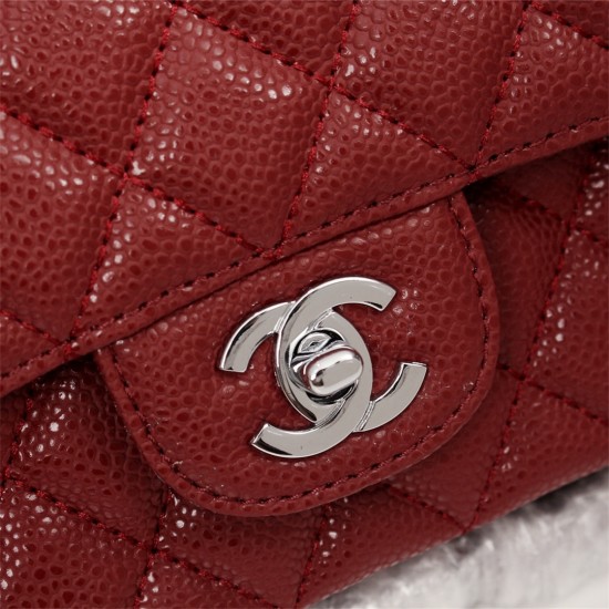 Chanel Classic Double Flap Quilted Caviar Medium Bag - Maroon with Silver Hardware