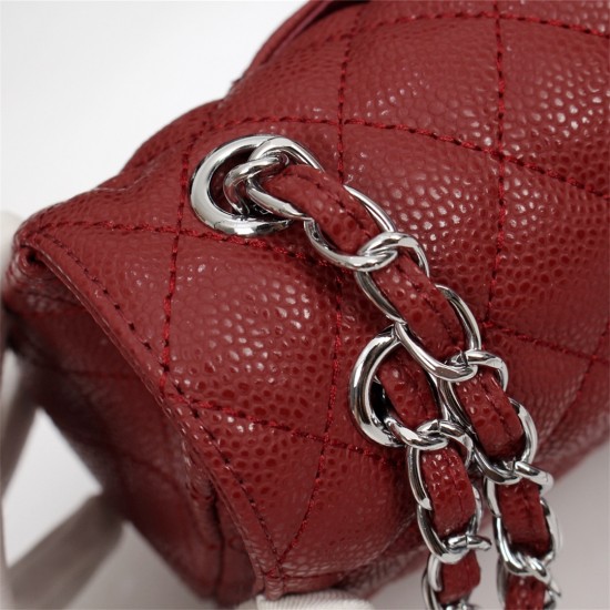 Chanel Classic Double Flap Quilted Caviar Medium Bag - Maroon with Silver Hardware