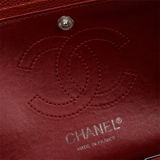 Chanel Classic Double Flap Quilted Caviar Medium Bag - Maroon with Silver Hardware