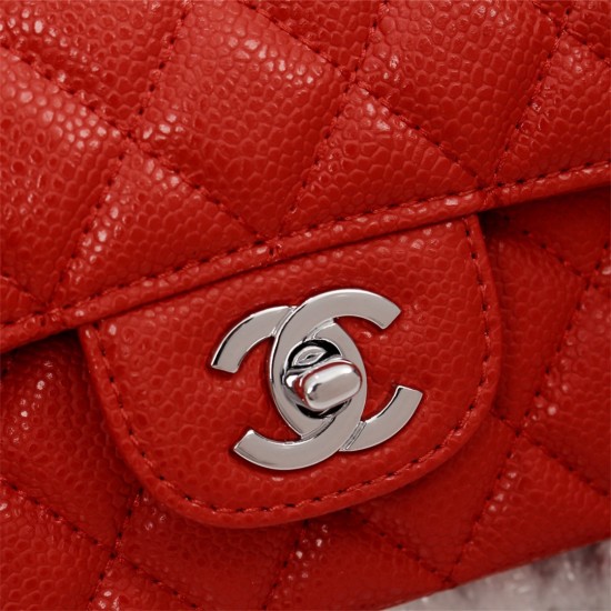 Chanel Classic Double Flap Quilted Caviar Medium Bag - Red with Silver Hardware