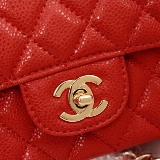 Chanel Classic Double Flap Quilted Caviar Medium Bag - Red with Gold Hardware