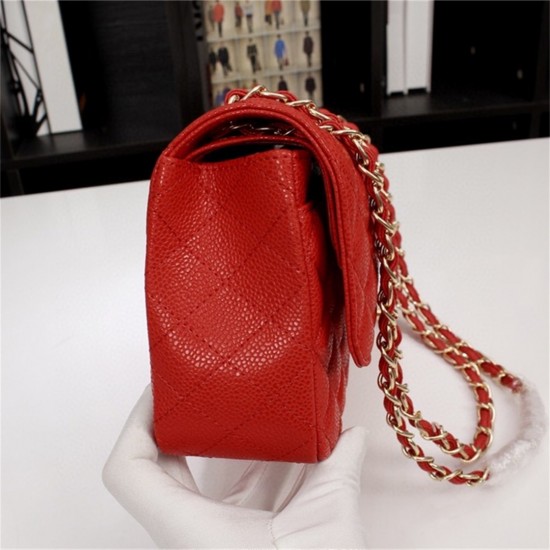 Chanel Classic Double Flap Quilted Caviar Medium Bag - Red with Gold Hardware