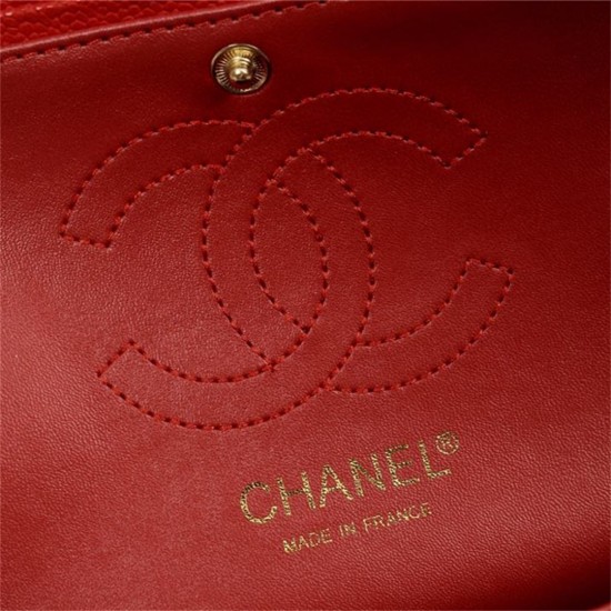 Chanel Classic Double Flap Quilted Caviar Medium Bag - Red with Gold Hardware