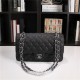 Chanel Classic Double Flap Quilted Caviar Medium Bag - Black with Silver Hardware