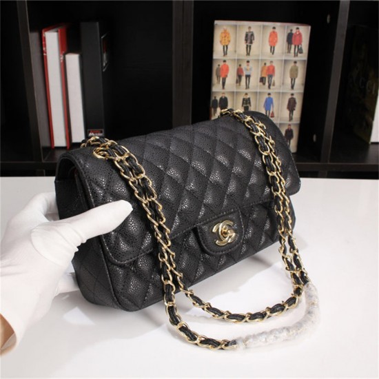 Chanel Classic Double Flap Quilted Caviar Medium Bag - Black with Gold Hardware