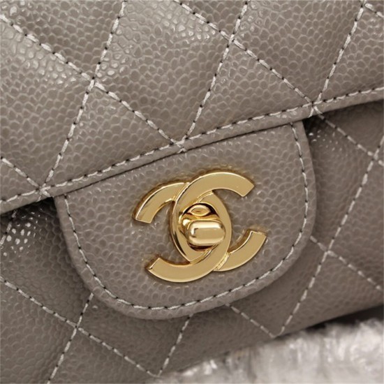 Chanel Classic Double Flap Quilted Caviar Medium Bag - Grey with Gold Hardware