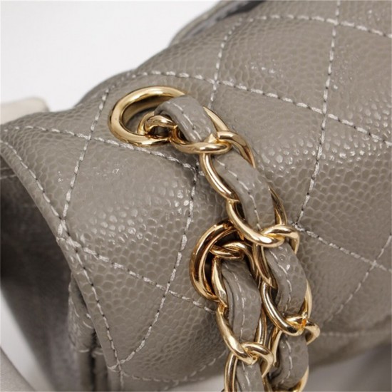 Chanel Classic Double Flap Quilted Caviar Medium Bag - Grey with Gold Hardware