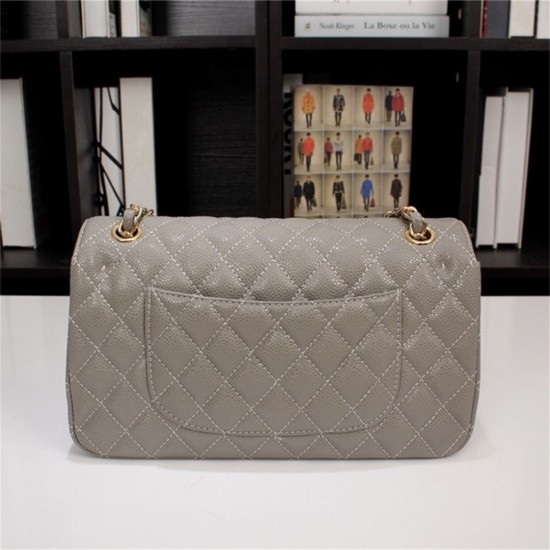 Chanel Classic Double Flap Quilted Caviar Medium Bag - Grey with Gold Hardware