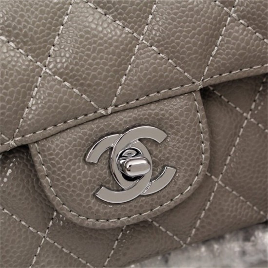 Chanel Classic Double Flap Quilted Caviar Medium Bag - Grey with Silver Hardware