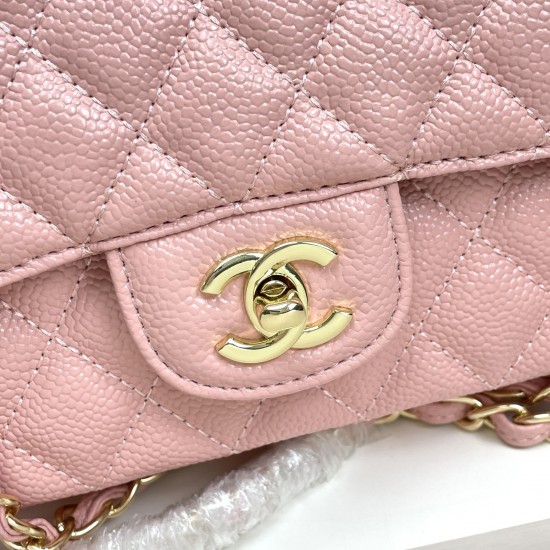 Chanel Classic Double Flap Quilted Caviar Medium Bag - Pink with Gold Hardware