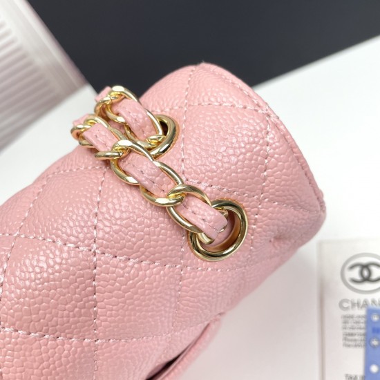 Chanel Classic Double Flap Quilted Caviar Medium Bag - Pink with Gold Hardware