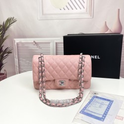 Chanel Classic Double Flap Quilted Caviar Medium Bag - Pink with Silver Hardware