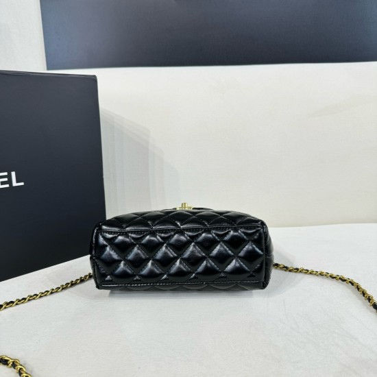 Chanel Shiny Aged Calfskin Quilted Nano 23K Kelly Handbag in Black