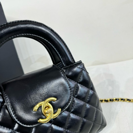 Chanel Shiny Aged Calfskin Quilted Nano 23K Kelly Handbag in Black